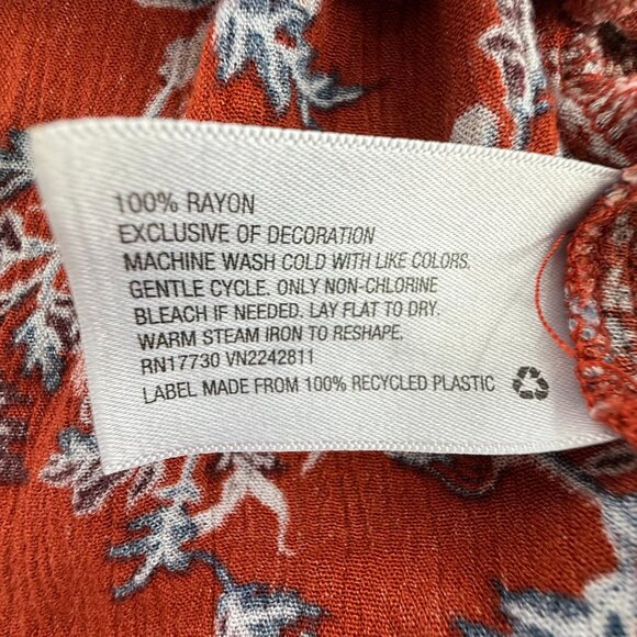 Knox Rose Dress Burnt Orange Boho Relaxed Fit Medium Buttons Floral Rayon - Picture 8 of 12